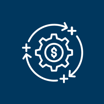 Gear with dollar sign and arrows icon.